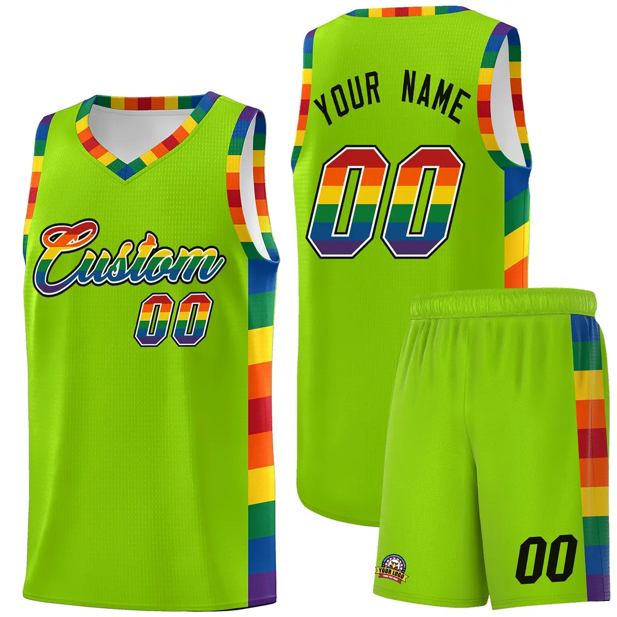 Neon Green Pride Month LGBT Rainbow Basketball Jersey