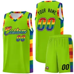 Neon Green Pride Month LGBT Rainbow Basketball Jersey