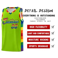 Neon Green Pride Month LGBT Rainbow Basketball Jersey 2
