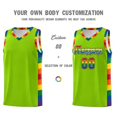 Neon Green Pride Month LGBT Rainbow Basketball Jersey 3