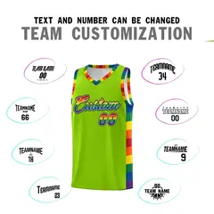 Neon Green Pride Month LGBT Rainbow Basketball Jersey 4