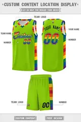 Neon Green Pride Month LGBT Rainbow Basketball Jersey 5
