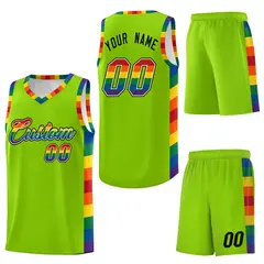 Neon Green Pride Month LGBT Rainbow Basketball Jersey 6