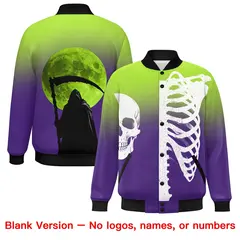 Neon Green Purple Black Halloween Skeleton Graffiti Varsity Jacket Moisture-Wicking 8