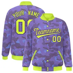 Neon Green Purple Camo Varsity Letterman Bomber Jacket