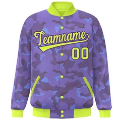 Neon Green Purple Camo Varsity Letterman Bomber Jacket 3