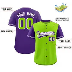 Neon Green Purple Color Block Raglan Sleeves Baseball Jersey 2