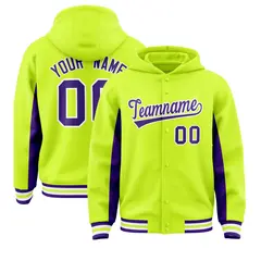 Neon Green Purple Color Block Varsity Letterman Hoodie Jacket 1
