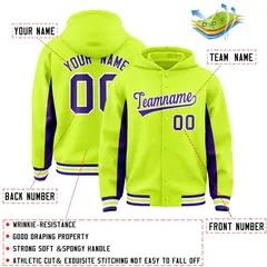 Neon Green Purple Color Block Varsity Letterman Hoodie Jacket 4