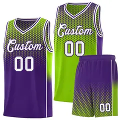 Neon Green Purple Dot Pattern Side Gradient Reversible Basketball Jersey Kits 1