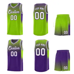 Neon Green Purple Dot Pattern Side Gradient Reversible Basketball Jersey Kits 2