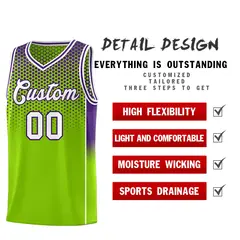 Neon Green Purple Dot Pattern Side Gradient Reversible Basketball Jersey Kits 3