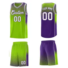 Neon Green Purple Dot Pattern Side Gradient Reversible Basketball Jersey Kits 5