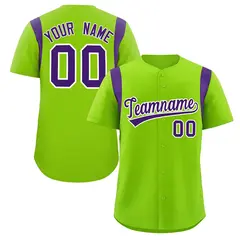 Neon Green Purple Full Button Classic Baseball Jersey 1