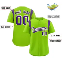 Neon Green Purple Full Button Classic Baseball Jersey 2