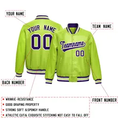 Neon Green Purple Full-Snap Faux Leather Varsity Letterman Jacket 2