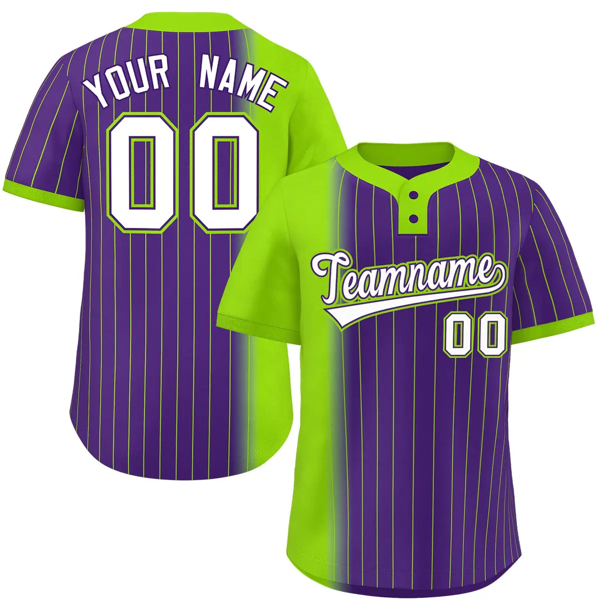 Neon Green Purple Gradient Stripe Two-Button Softball Jersey