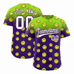 Neon Green Purple Graffiti Gradient Smile Baseball Jersey