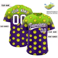 Neon Green Purple Graffiti Gradient Smile Baseball Jersey 2