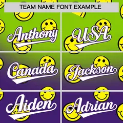 Neon Green Purple Graffiti Gradient Smile Baseball Jersey 3