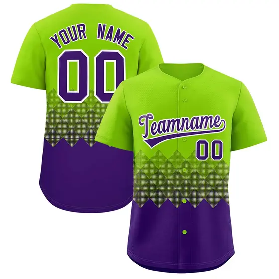 Neon Green Purple Grid Blur Pattern Baseball Jersey