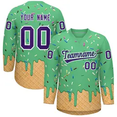 Neon Green Purple Ice Cream Pattern V-Neck Hockey Jersey 1
