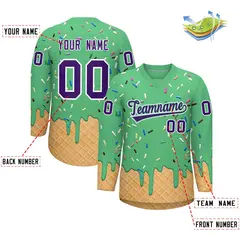 Neon Green Purple Ice Cream Pattern V-Neck Hockey Jersey 2
