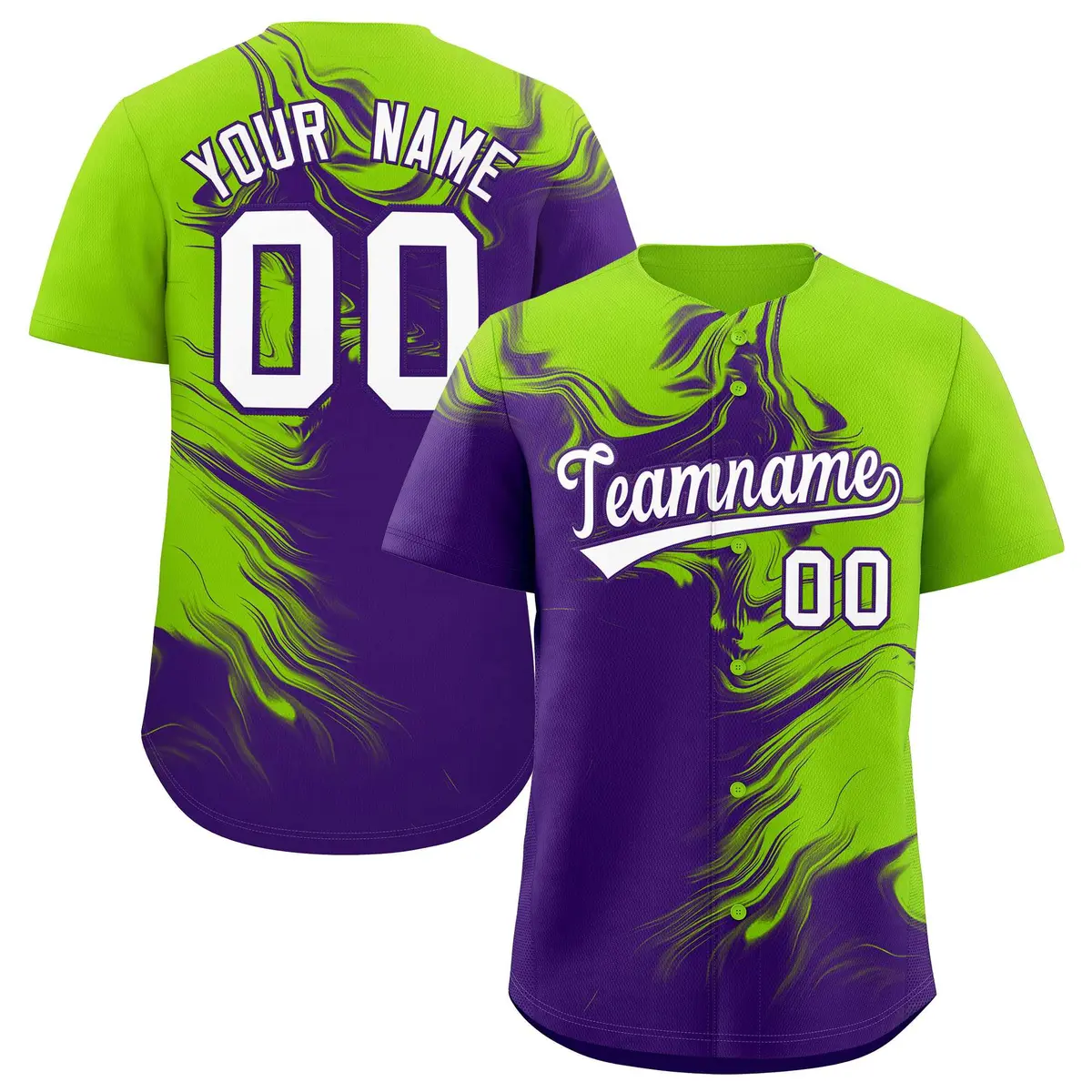 Neon Green Purple Ink Pattern Authentic Baseball Jersey