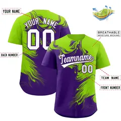 Neon Green Purple Ink Pattern Authentic Baseball Jersey 2