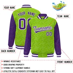 Neon Green Purple L Pattern Varsity Raglan Letterman Jacket 2