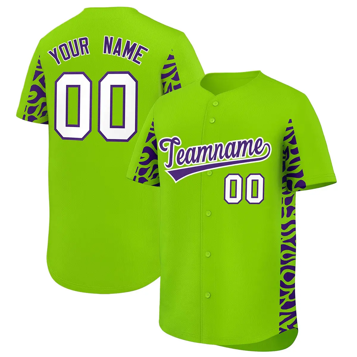 Neon Green Purple Leopard Graffiti Side Baseball Jersey