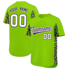Neon Green Purple Leopard Graffiti Side Baseball Jersey 1