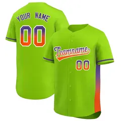 Neon Green Purple-Orange Gradient Side Baseball Jersey 1