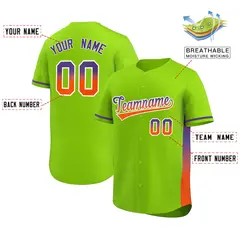 Neon Green Purple-Orange Gradient Side Baseball Jersey 2