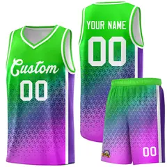 Neon Green Purple-Pink Gradient Irregular Shapes Basketball Jersey