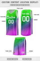 Neon Green Purple-Pink Gradient Irregular Shapes Basketball Jersey 2