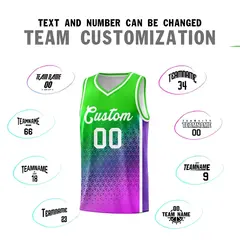 Neon Green Purple-Pink Gradient Irregular Shapes Basketball Jersey 3