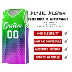 Neon Green Purple-Pink Gradient Irregular Shapes Basketball Jersey 4