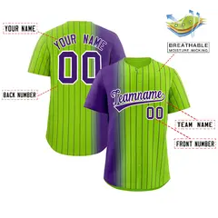 Neon Green Purple Pinstripe Gradient Baseball Jersey 2