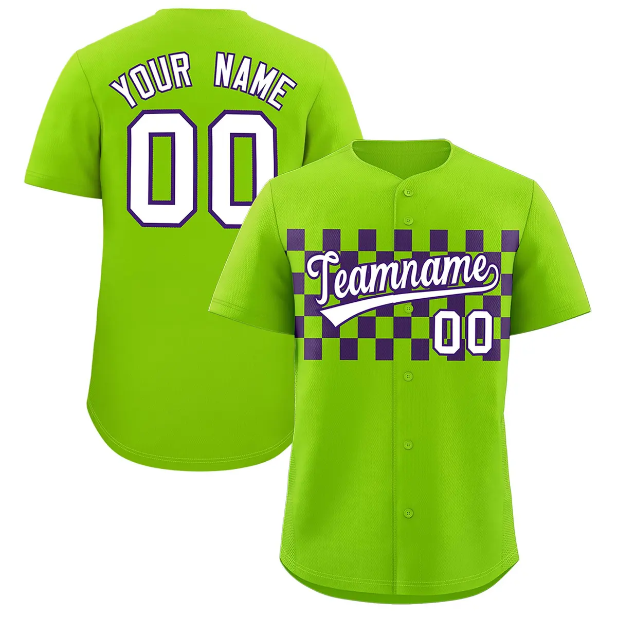 Neon Green Purple Plaid Fashion Authentic Baseball Jersey