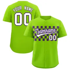 Neon Green Purple Plaid Fashion Authentic Baseball Jersey 1