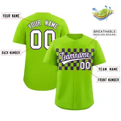 Neon Green Purple Plaid Fashion Authentic Baseball Jersey 2