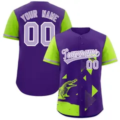 Neon Green Purple Raptor Series Raglan Baseball Jersey