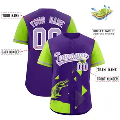 Neon Green Purple Raptor Series Raglan Baseball Jersey 2
