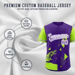 Neon Green Purple Raptor Series Raglan Baseball Jersey 3