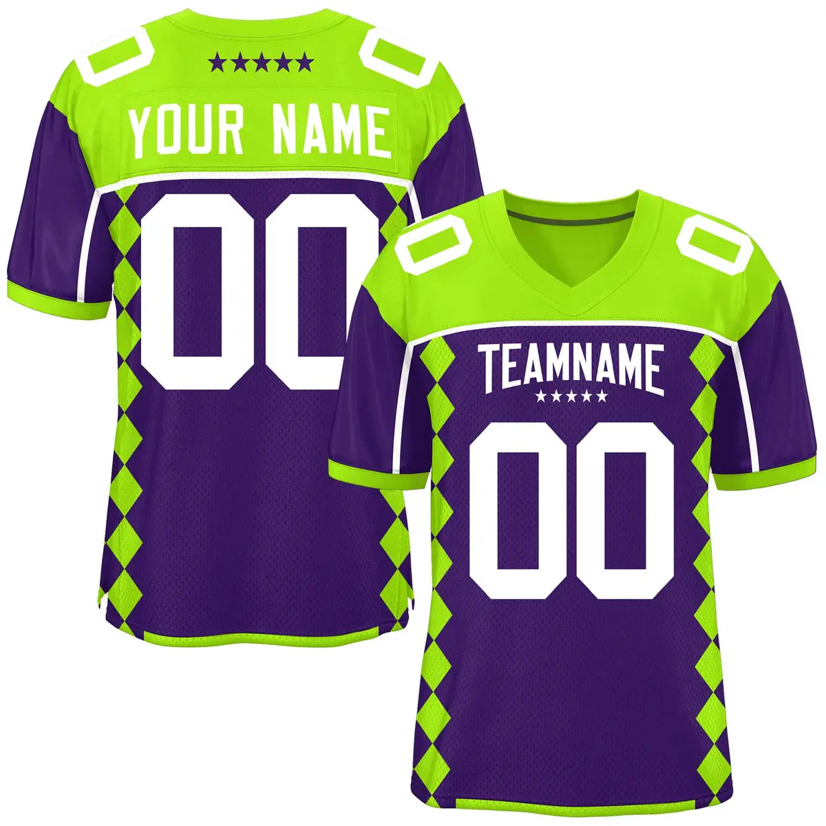 Neon Green Purple Side Blocks Raglan Football Jersey