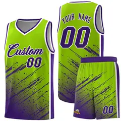 Neon Green Purple Splash Basketball Uniforms for Teams