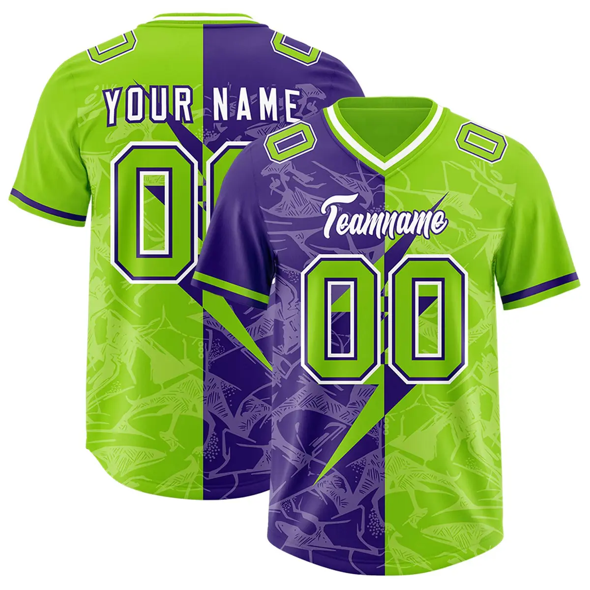 Neon Green Purple Split Lightning Pattern Football Jersey