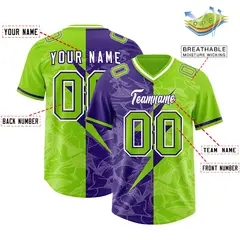 Neon Green Purple Split Lightning Pattern Football Jersey 2