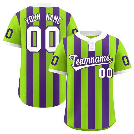Neon Green Purple Stripe Two-Button Softball Jersey